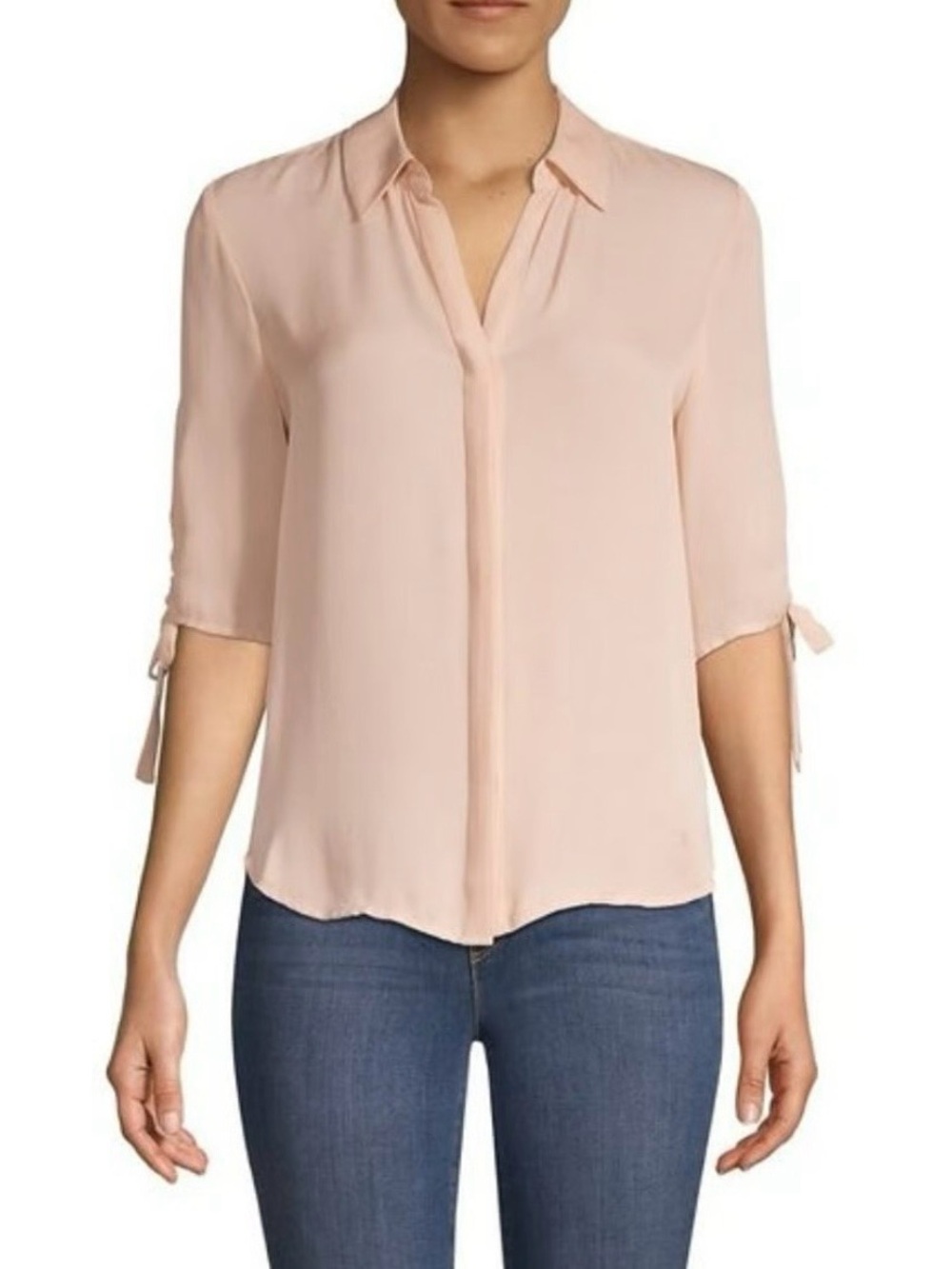 NWT L'AGENCE Isa Shirred Sleeve 100% Silk Blouse Peachy Pink XS $398